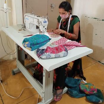 Handmade Toiletry Bag, Blue Kantha Stitch Sari Fabric, 9 of 10