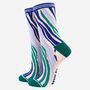 Women's Zebra Print Bamboo Socks Green Blue, thumbnail 2 of 4