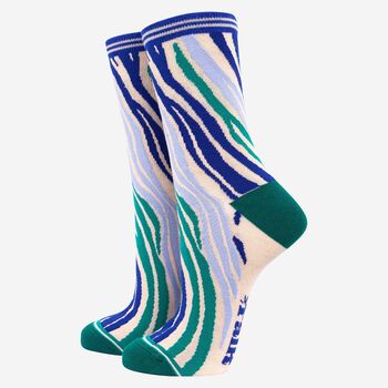 Women's Zebra Print Bamboo Socks Green Blue, 2 of 4