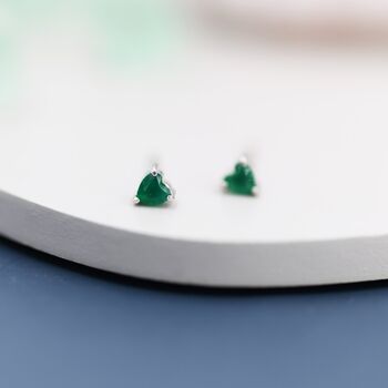 Genuine Green Onyx Heart Stud Earrings, 2 of 8