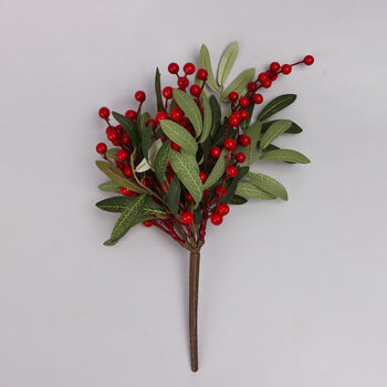 G Decor Festive Red Holly Hand Finished Green Leaf Christmas Branch And Stem Berries Decoration, 2 of 3