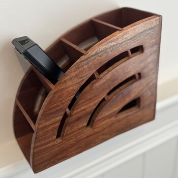 Portable Wooden Remote Caddy, Dark Walnut Wood, 3 of 7