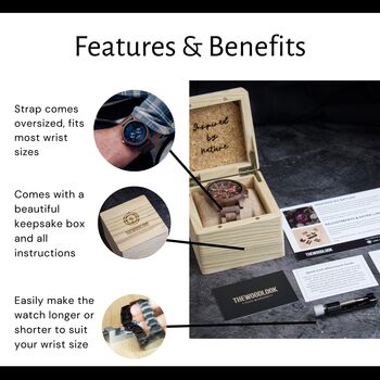 Personalised Metal And Wood Watch Mens Gift,Engraved Watch, 2 of 8