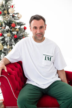 Family Christmas Green Contrast Embroidered Personalised Pyjamas Available In Ladies', Men's And Kid's, 6 of 9