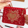 Red Beaded Heart Pouch Personalised With Gold Initial Charm, thumbnail 2 of 3