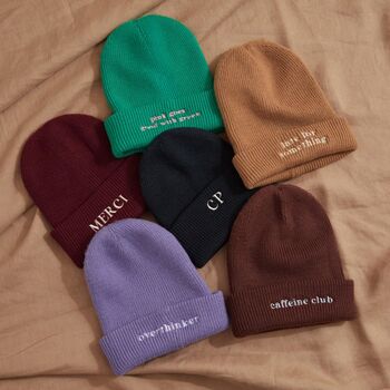 Personalised Customisable Slogan Biscuit Beanie Hat, 2 of 4