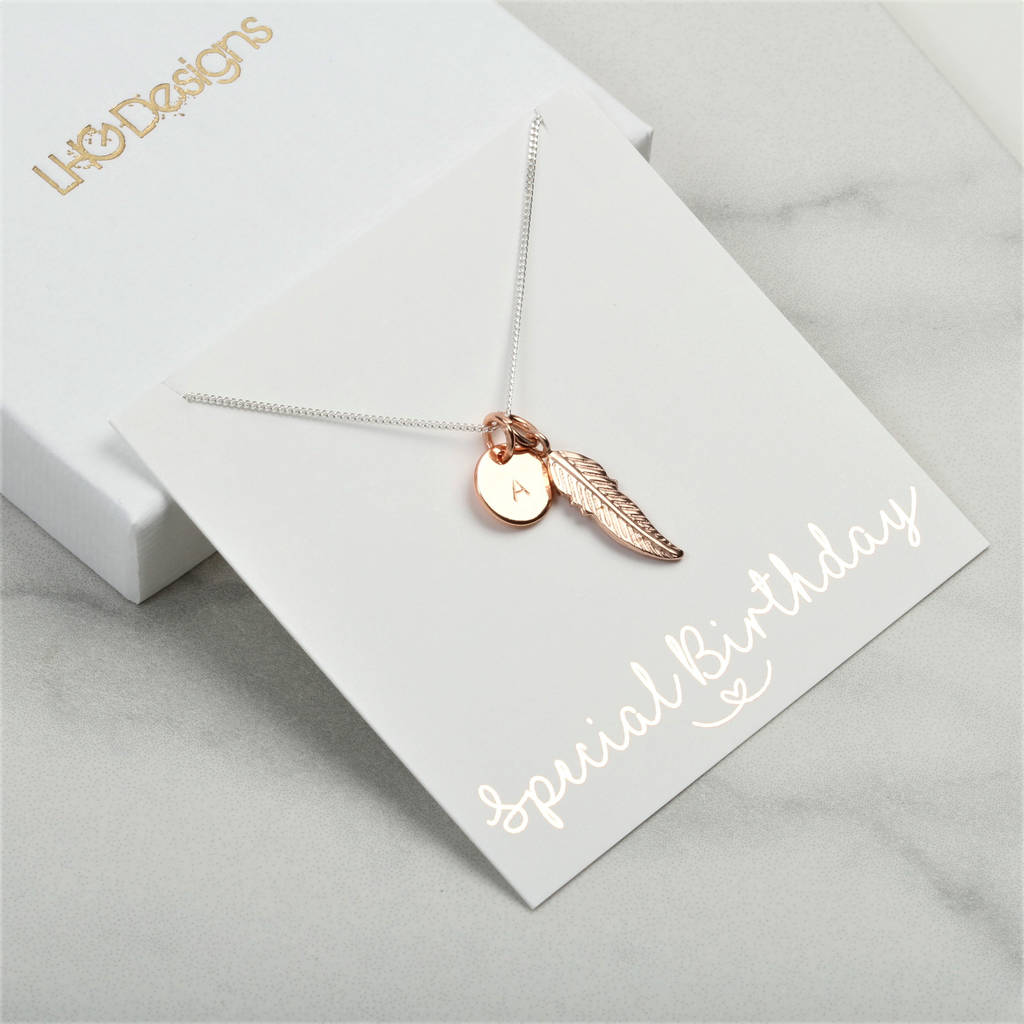 Personalised Rose Gold Feather Necklace Gift For Her, 1 of 6