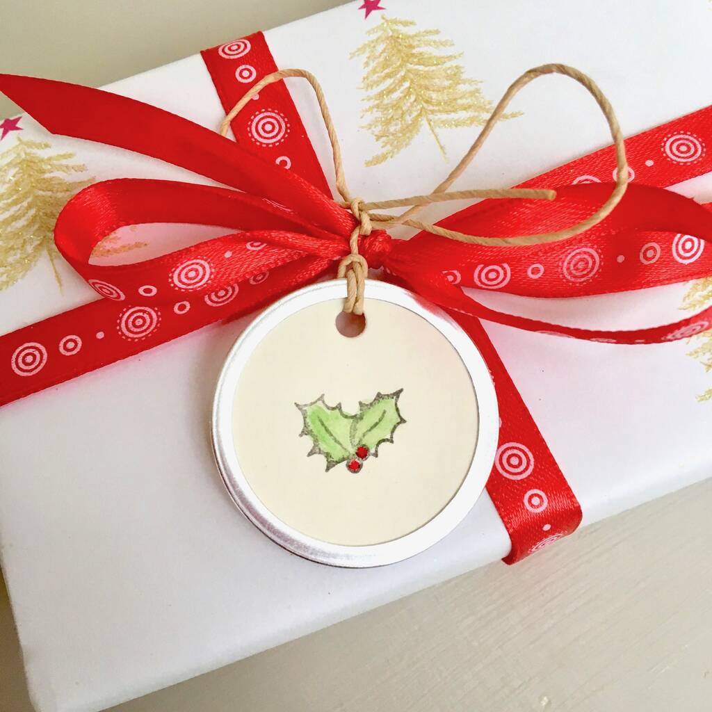 Set Of Five Hand Painted Holly Gift Tags, 1 of 3
