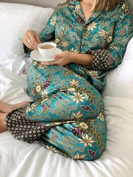 Turquoise Silky Long Pyjama Set, 3 of 4