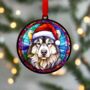 Alaskan Malamute In Santa Hat Suncatcher Decoration, thumbnail 3 of 6