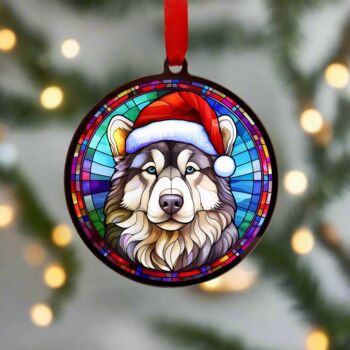 Alaskan Malamute In Santa Hat Suncatcher Decoration, 3 of 6