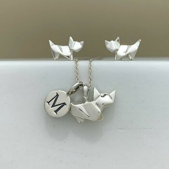 Personalised Solid Silver Origami Cat Necklace, 5 of 6