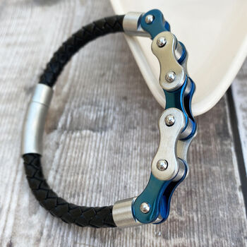 Bicycle Chain Bracelet Blue And Silver, 2 of 4
