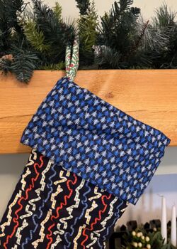 Liberty Fabric Navy All Wrapped Up Christmas Stocking, 2 of 2