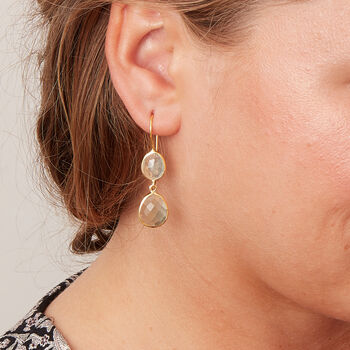 Green Amethyst Double Gemstone Dangle Earrings, 2 of 12