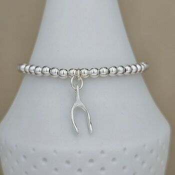 Bead Bracelet With Sterling Silver Wishbone Charm, 2 of 2