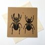 Stag Beetle Love. Linocut Greeting Card, thumbnail 2 of 3
