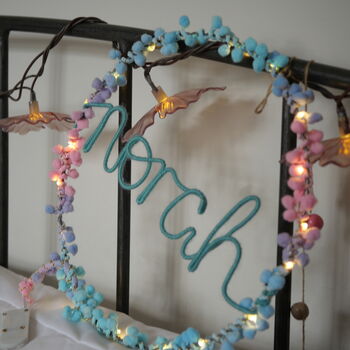 Personalised Pom Pom Fairy Light Hoop Gift For Girl, 2 of 12