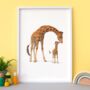 Illustrated Children's Wall Art Print Giraffe And Calf, thumbnail 1 of 4