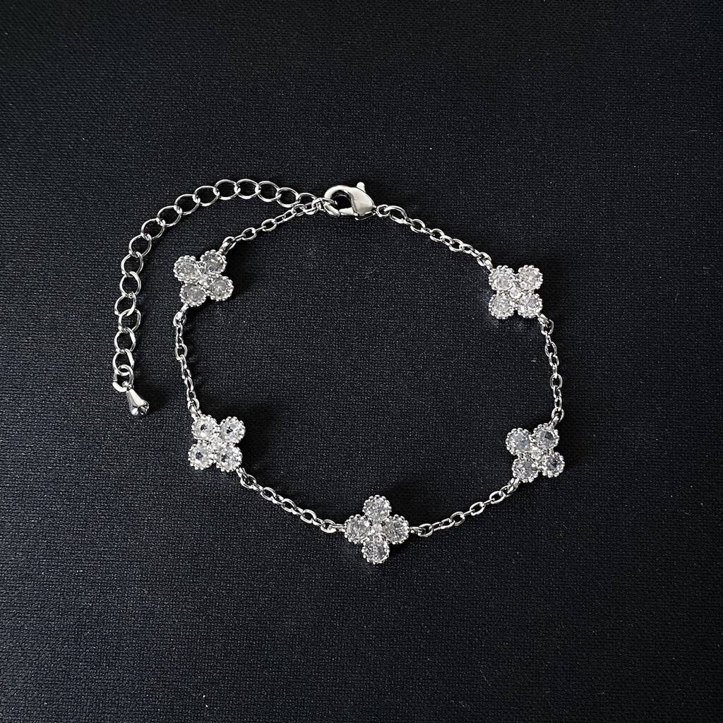 Cubic Zirconia Clover Bracelet In Silver, 1 of 2