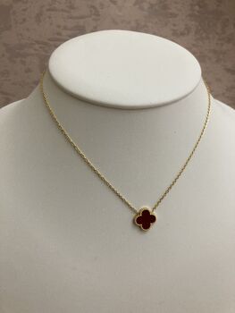 Gold Plated Maroon Gold Single Clover Necklace, 4 of 7