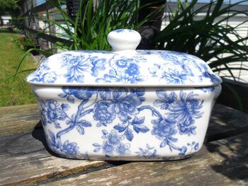 Lidded Butterdish In Blue Peony Design, 2 of 9