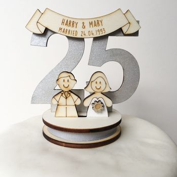 Personalised 25th Wedding Anniversary Cake Topper, 2 of 4