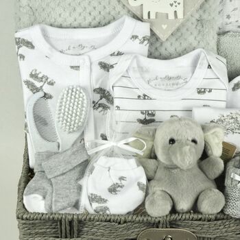 Large Baby Hamper ~ Little Elephants New Baby Starter Gift Set, 5 of 10