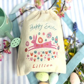 Personalised Girls Easter Gift Bag With Seeds: Pink Scandi Folk Rabbit, 4 of 5