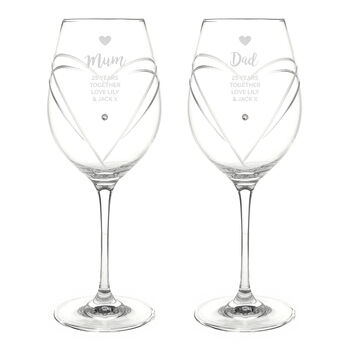 Personalised Hand Cut Heart Swarovski Wine Glasses, 3 of 3