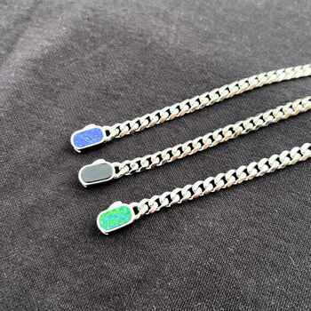 Silver Lapis Gemstone Cuban Bracelet For Men, 7 of 10