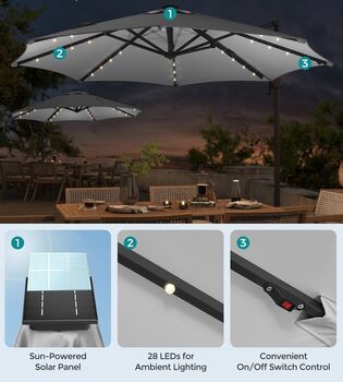 Garden Parasol Umbrella Solar Powered LED Lights Upf50+, 4 of 12