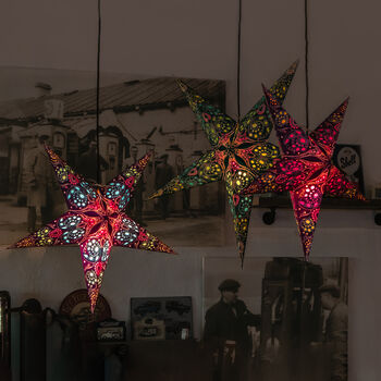 Set Of Three Handmade Paper Star Lanterns, 3 of 5