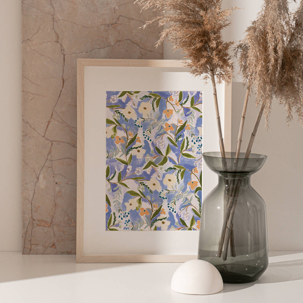 Blue And Peach Floral Art Print, 1 of 5