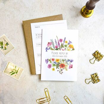 Colourful Rainbow Flowers Folded Wedding Invite By Paper Willow