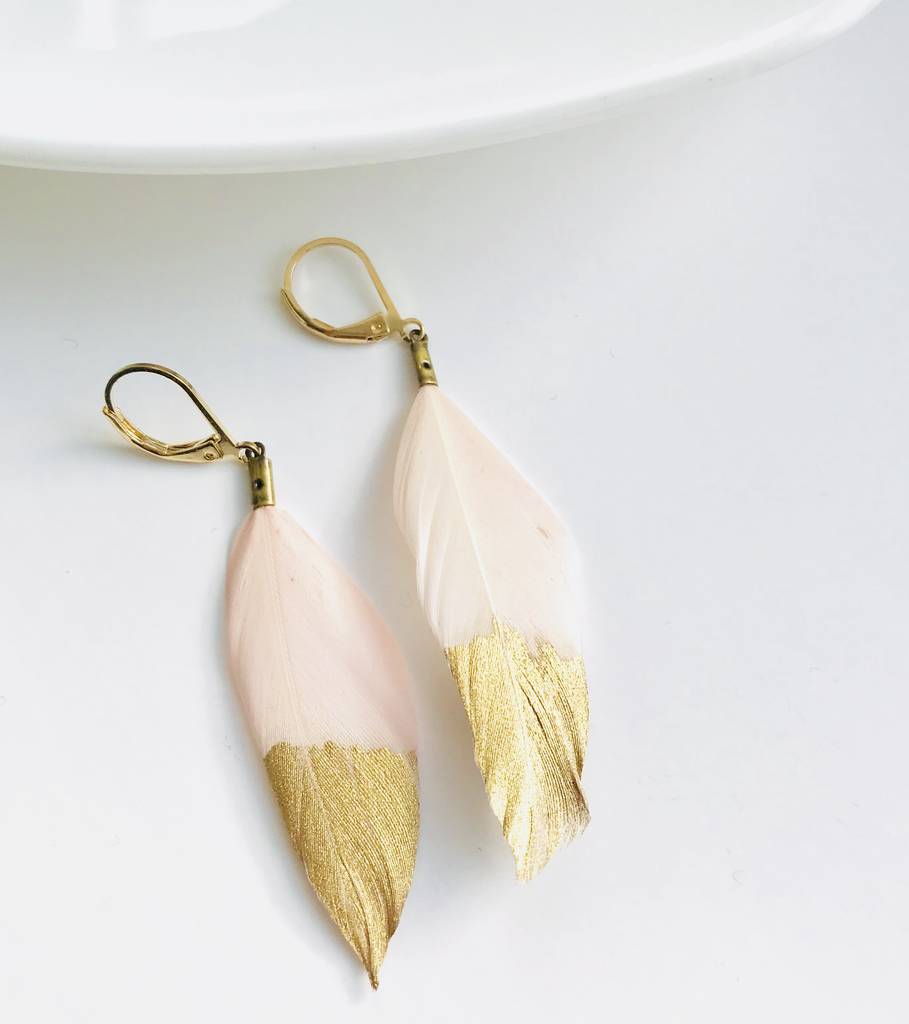 Gold Plate Dipped Feather Earrings