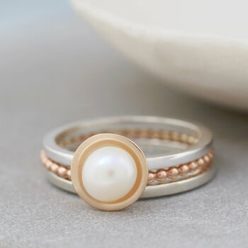 Silver And 9ct Gold Pearl Ring. Dainty Stacking Ring, 10 of 10