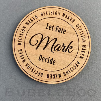 Personalised Decision Maker Coin. Flip To Decide. Wood, 2 of 7