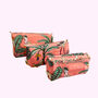 Jungle Print Cotton Washbag, Make Up Bag, With Waterproof Lining Set Of Three Peach, thumbnail 1 of 7