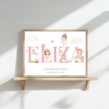 Pink Fairy Nursery Name Print, Nursery Fairy Wall Art Decor, 2 of 3