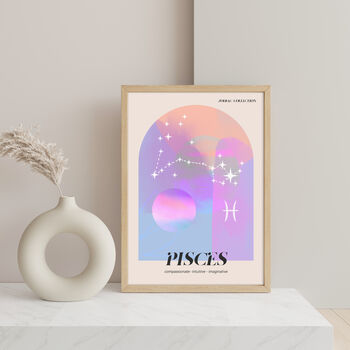 Pisces Birthday Gift Zodiac Art Print With Gold Foil, 6 of 8