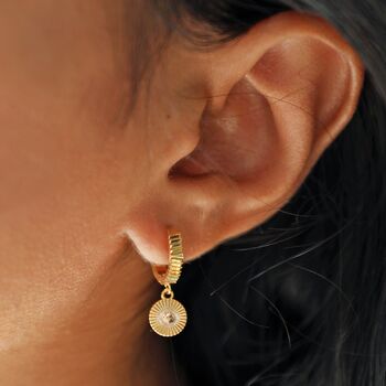Moon And Sun Huggie Hoop Earrings In Gold Plating, 2 of 7