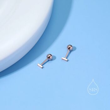 Tiny 4mm Bar Screw Back Earrings In Sterling Silver, 2 of 10