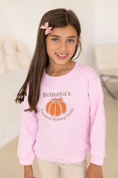 Child's Halloween 'Pumpkin Picking Outfit' Embroidered Personalised Sweatshirt Jumper, 2 of 6