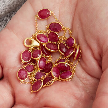 Ruby Pebble Gold Plated Silver Long Chain Necklace, 7 of 11