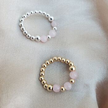 Gold Filled Rose Quartz Stacking Stretch Bead Ring, 8 of 9