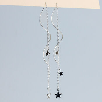 Sterling Silver Star Chain Threader Earrings, 2 of 3