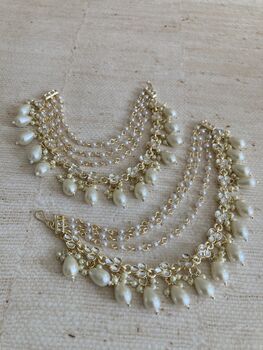 Gold Plated Pearl Indian Ear Chains, 5 of 5