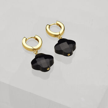 Clover Hoop Earrings Black Agate, 3 of 7