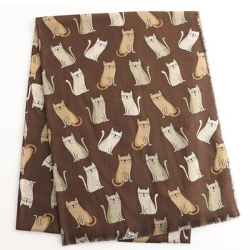 Chocolate Brown Cat Print Scarf, 3 of 6